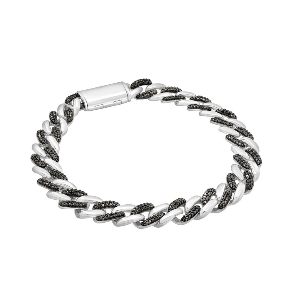 Men's Black Diamond Curb Link Bracelet in Sterling Silver (1/2 ct. tw.) – Image 1 of 1