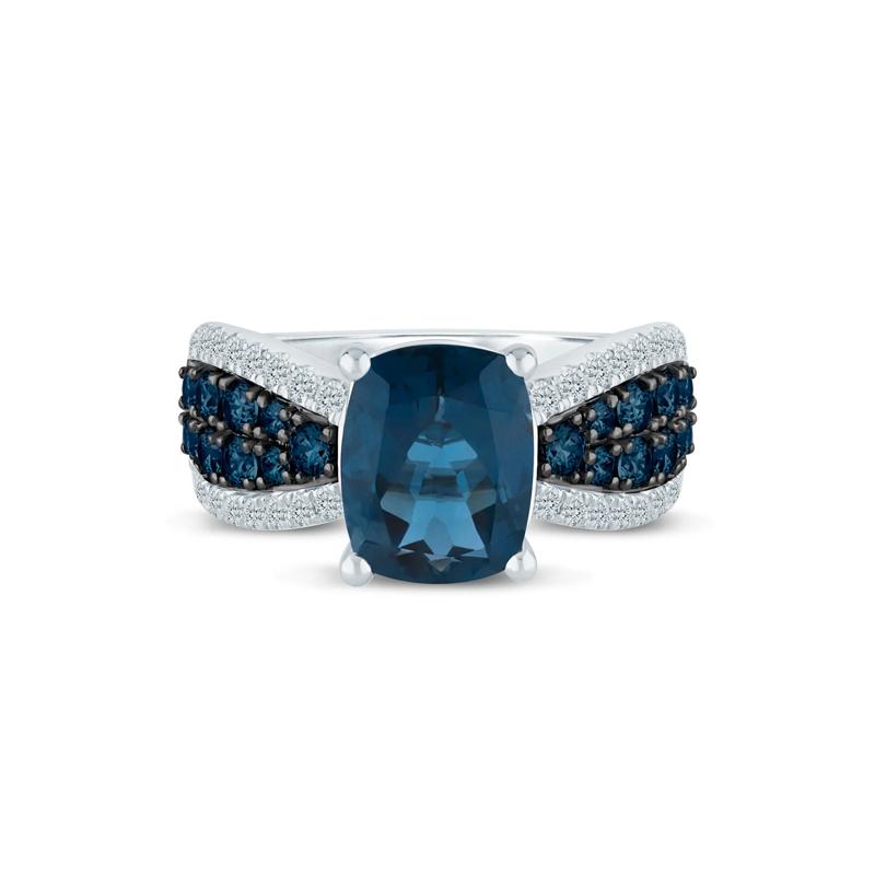 London Blue Topaz and Diamond Ring in 14K White Gold &#40;1/3 ct. tw.&#41; – Image 1 of 3