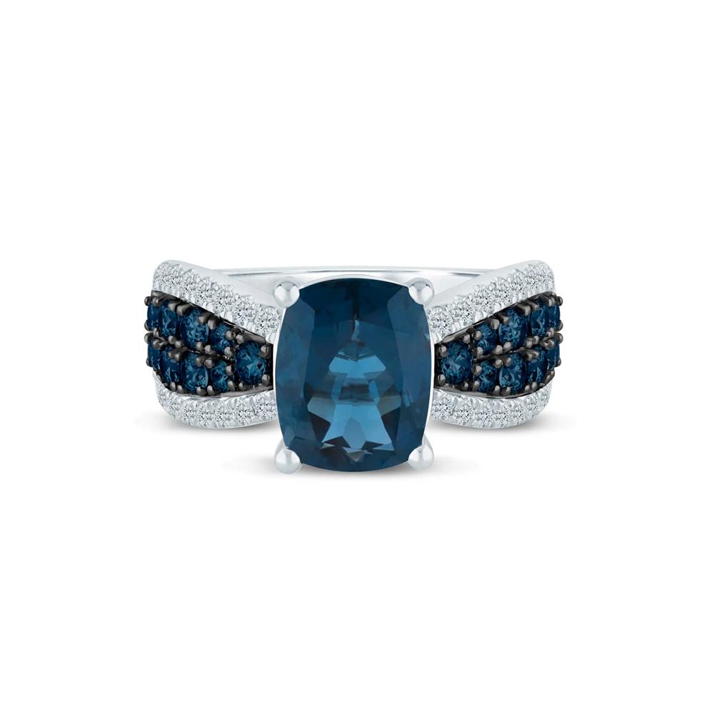 London Blue Topaz and Diamond Ring in 14K White Gold (1/3 ct. tw.) – Image 1 of 3