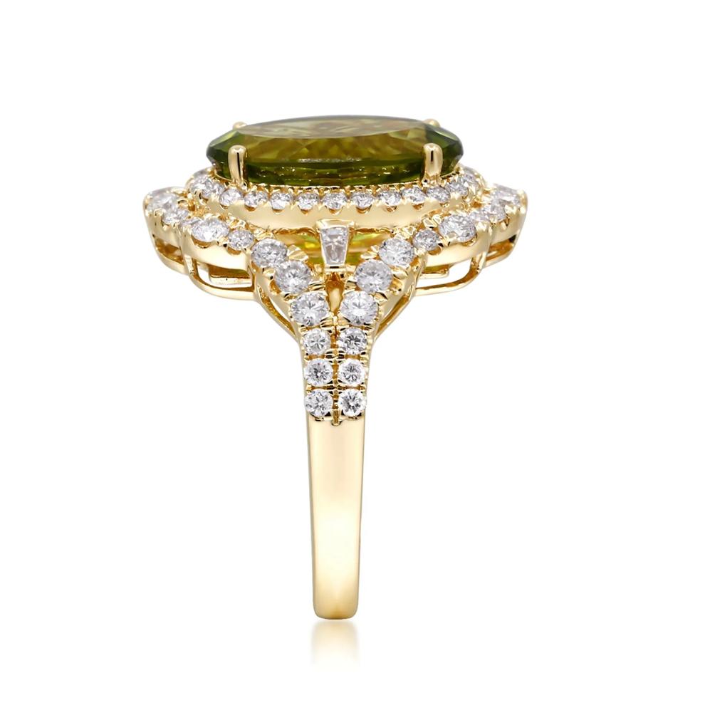 Oval Peridot &amp; Diamond Halo Ring in 14K Yellow Gold (1 ct. tw.) – Image 3 of 4