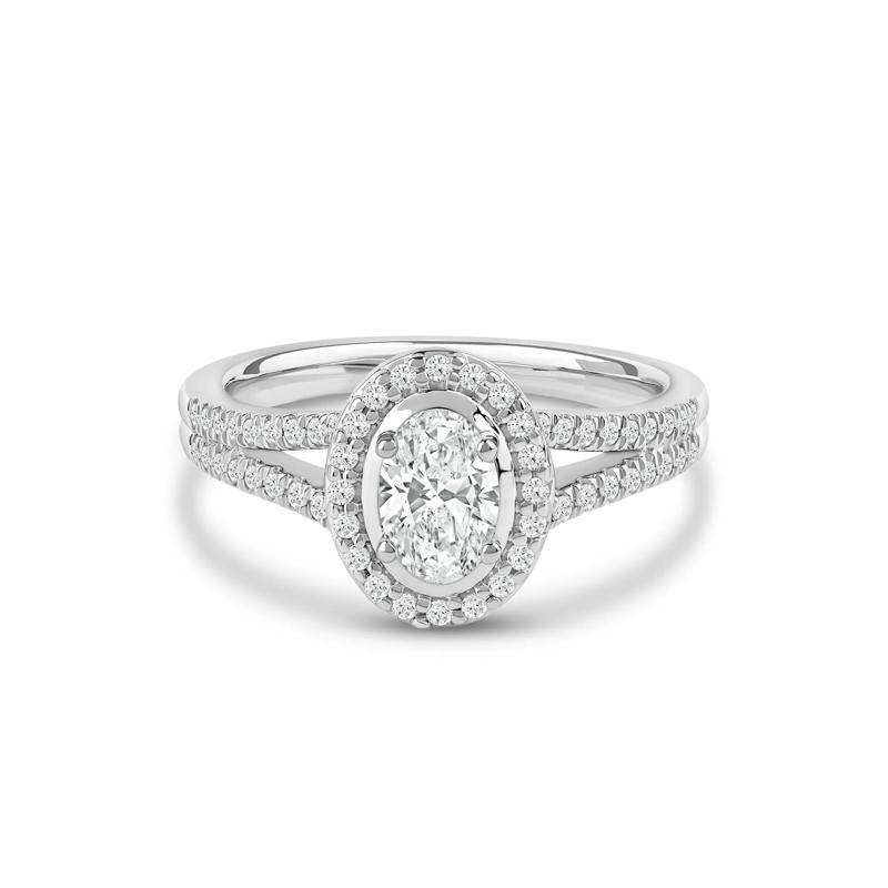 Oval Center Diamond Halo Engagement Ring in Platinum &#40;3/4 ct. tw.&#41; – Image 1 of 3