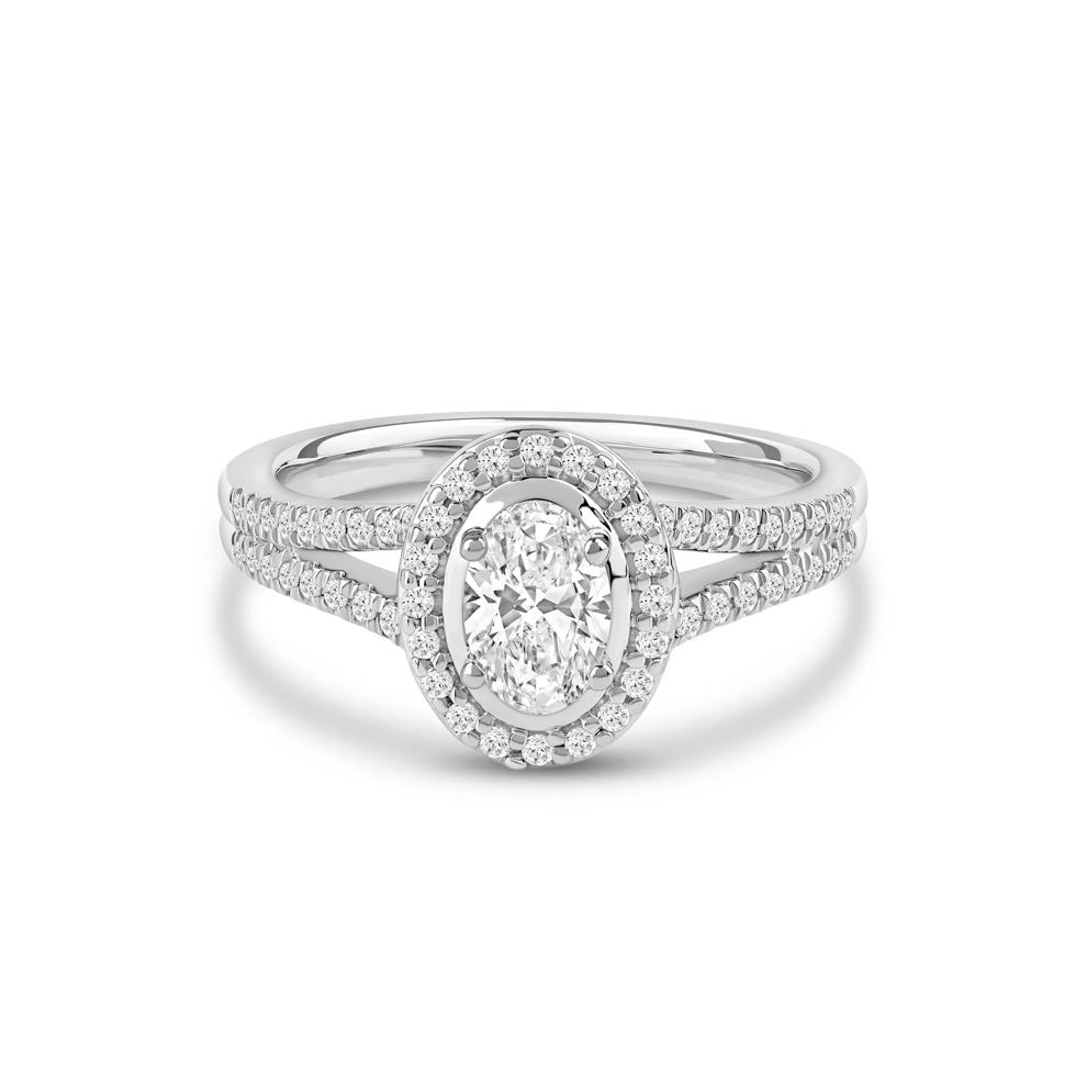 Oval Center Diamond Halo Engagement Ring in Platinum (3/4 ct. tw.) – Image 1 of 3
