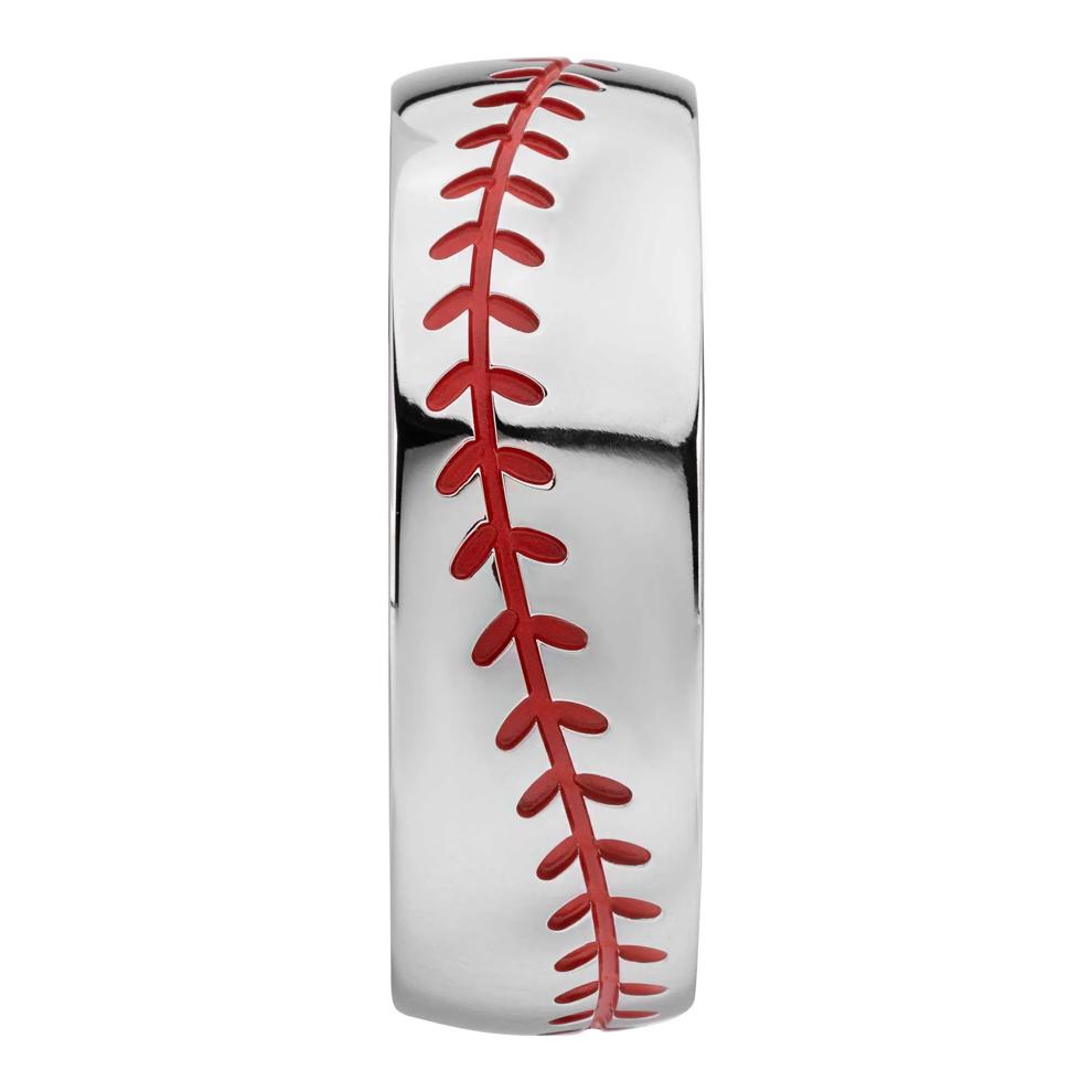 Men's Domed Baseball Pattern Band in Titanium, 8MM – Image 3 of 3