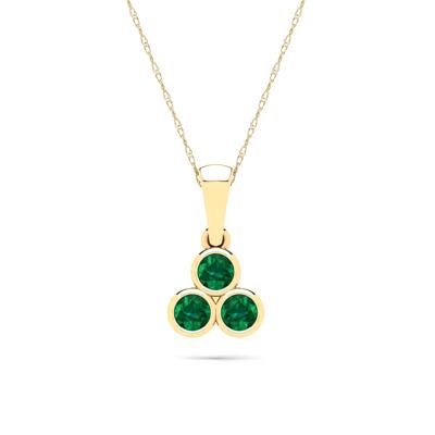 Emerald Three-Stone Pendant Necklace in 14K Yellow Gold