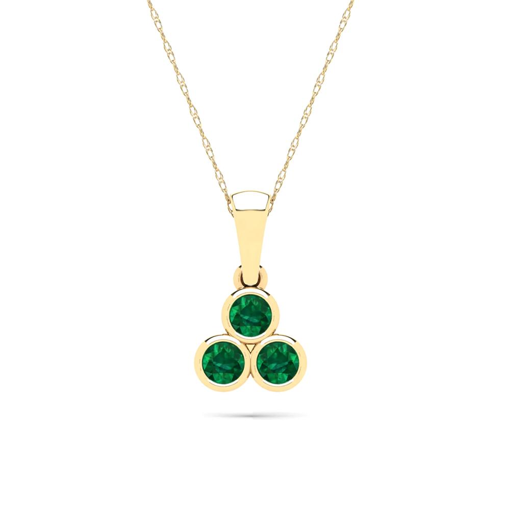 Emerald Three-Stone Pendant Necklace in 14K Yellow Gold – Image 1 of 4