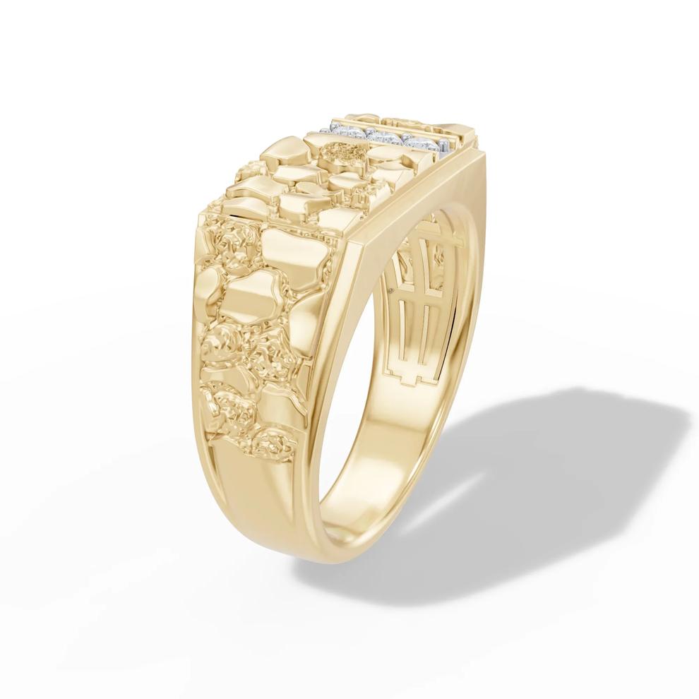 Men's Diamond Nugget Ring in 10K Yellow Gold (1/7 ct. tw.) – Image 3 of 4