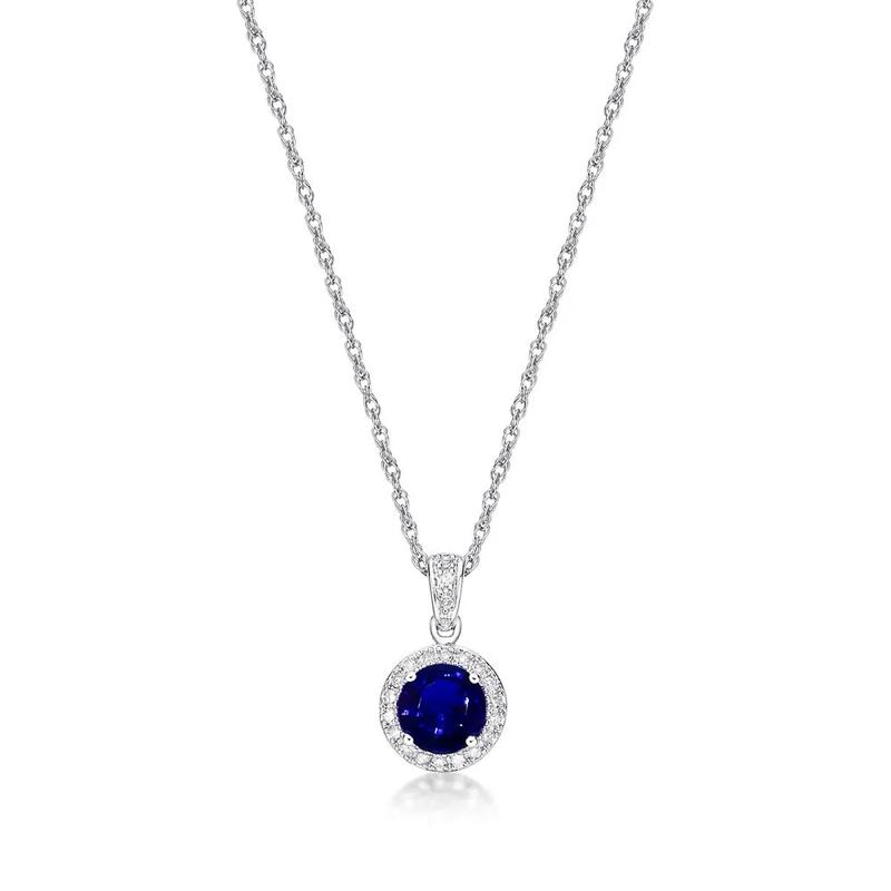Lab Created Sapphire &amp; 1/10 ct. tw. Diamond Pendant in Sterling Silver – Image 1 of 3