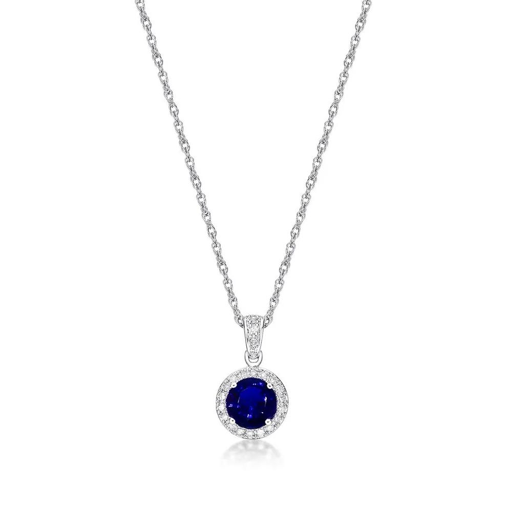 Lab Created Sapphire &amp; 1/10 ct. tw. Diamond Pendant in Sterling Silver – Image 1 of 3