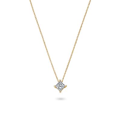 Lab Grown Diamond Princess-Cut Solitaire Pendant in 14K Yellow Gold (1/2 ct. tw.)