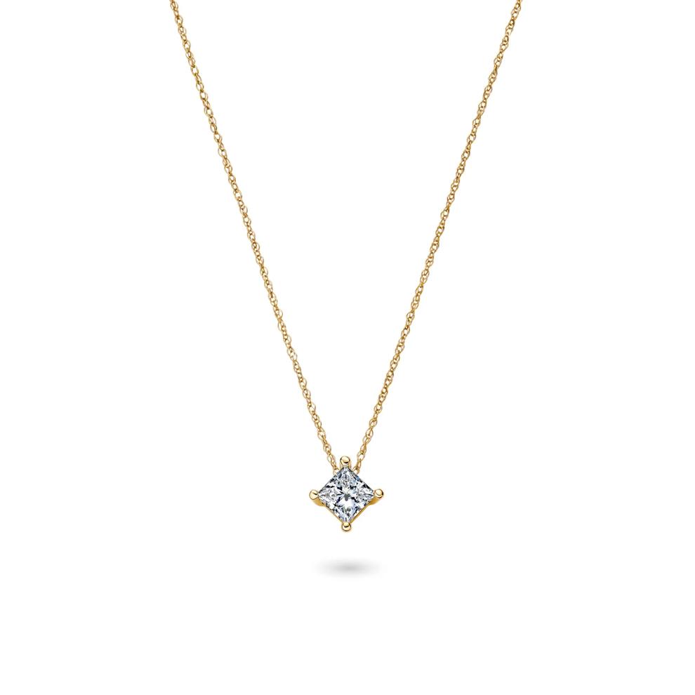 Lab Grown Diamond Princess-Cut Solitaire Pendant in 14K Yellow Gold (1/2 ct. tw.) – Image 1 of 4