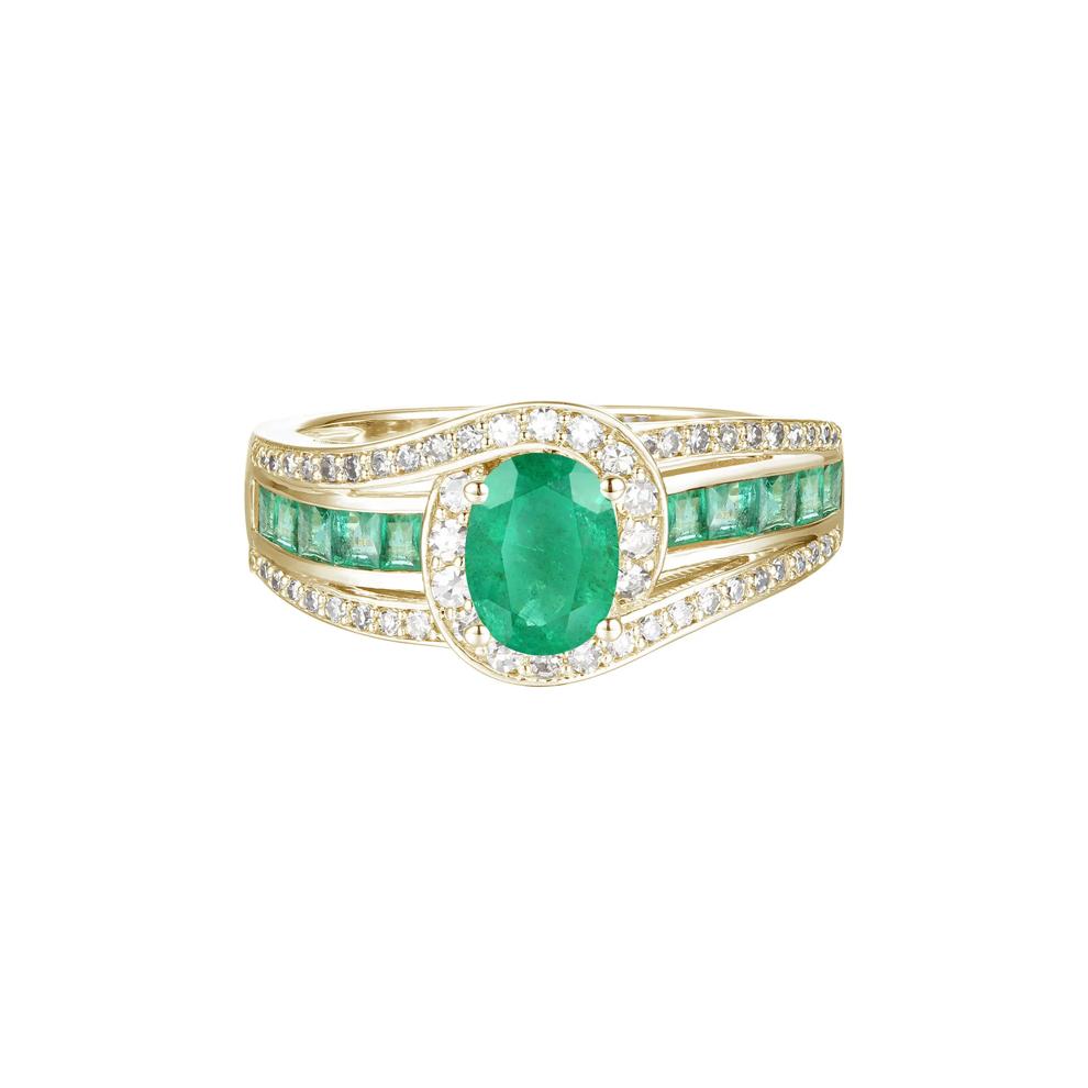 Emerald and Diamond Band in 10K Yellow Gold (3/8 ct. tw.) – Image 1 of 3