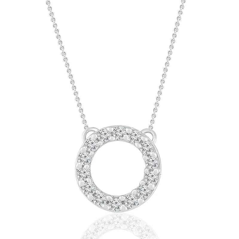 Diamond Circle Pendant with Prong Setting in Sterling Silver &#40;1/10 ct. tw.&#41; – Image 1 of 2
