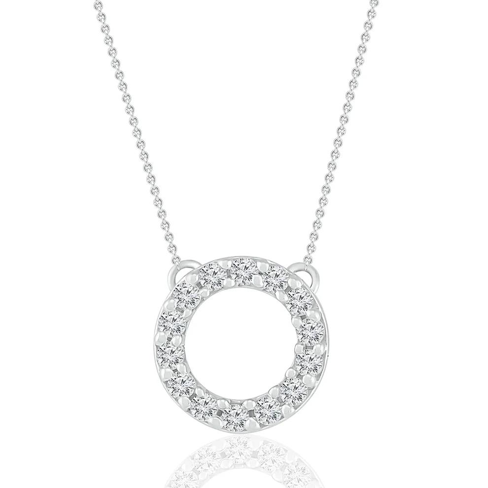 Diamond Circle Pendant with Prong Setting in Sterling Silver (1/10 ct. tw.) – Image 1 of 2