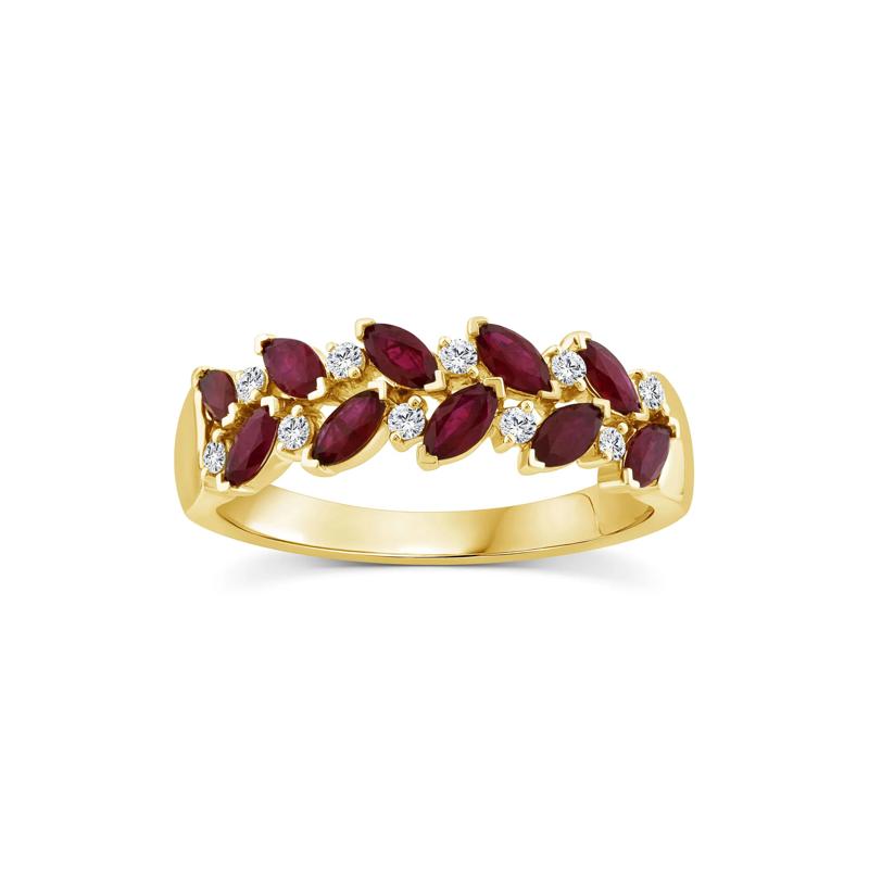 Ruby &amp; Diamond Band in 10K Yellow Gold &#40;1/8 ct. tw.&#41; – Image 1 of 3