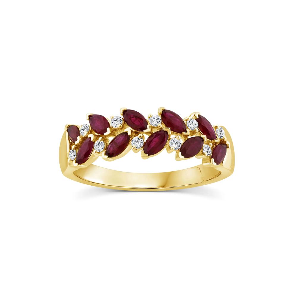 Ruby &amp; Diamond Band in 10K Yellow Gold (1/8 ct. tw.) – Image 1 of 3