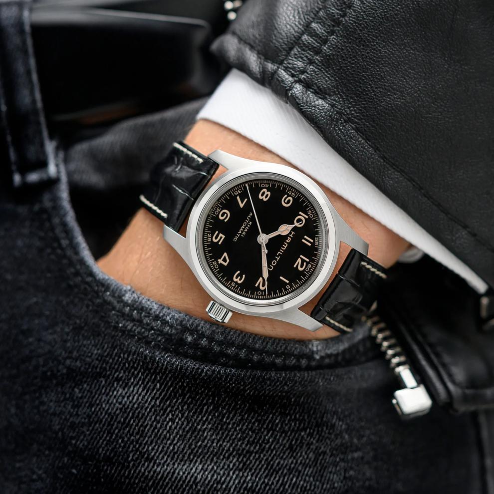 Men's Khaki Field Murph Boxset with Black Leather Strap &amp; Stainless Steel Bracelet – Image 3 of 4