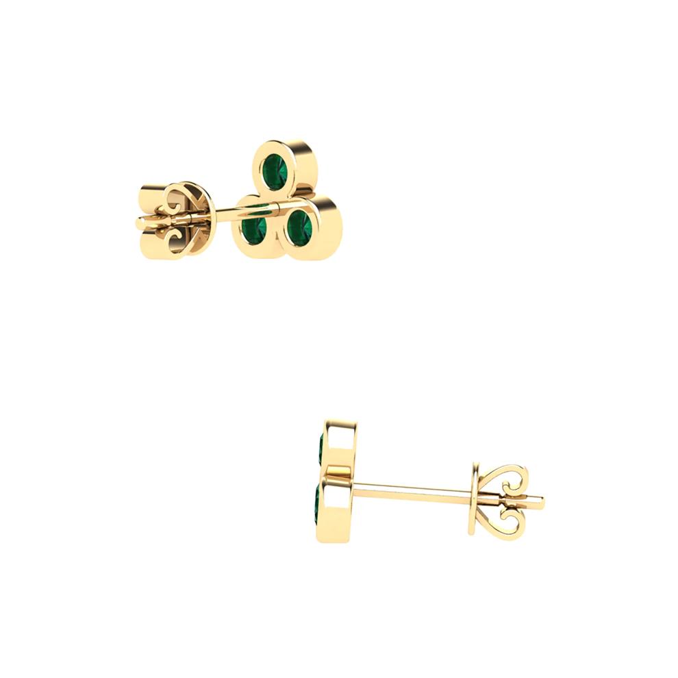 Emerald Three-Stone Pyramid Stud Earrings in 14K Yellow Gold – Image 2 of 2