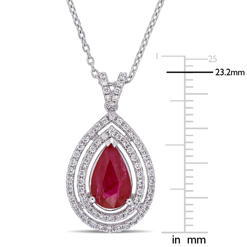 Ruby and Diamond Double Halo Pendant in 18K White Gold (1/4 ct. tw.) – Image 2 of 5