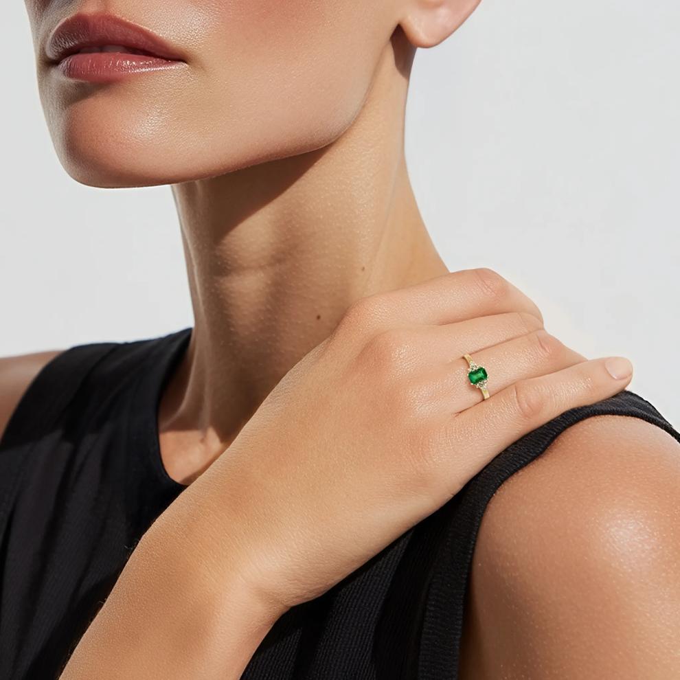 Emerald &amp; Diamond Ring in 10K Yellow Gold – Image 4 of 4