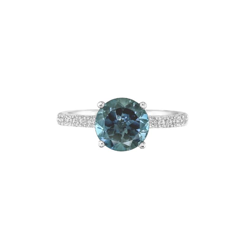 Round London Blue Topaz Ring with Diamond Band in 14K White Gold &#40;1/3 ct. tw.&#41; – Image 1 of 3