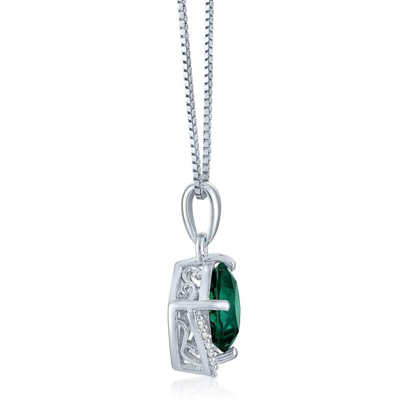 Lab-Created Emerald and Diamond Accent Pendant in Sterling Silver – Image 2 of 3