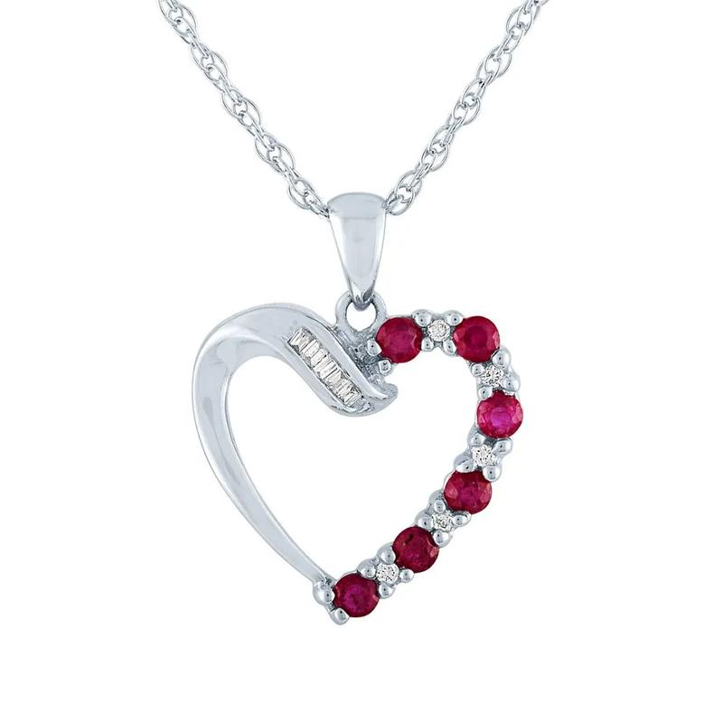 Ruby &amp; Diamond Heart Pendant in 10K White Gold – Image 1 of 2