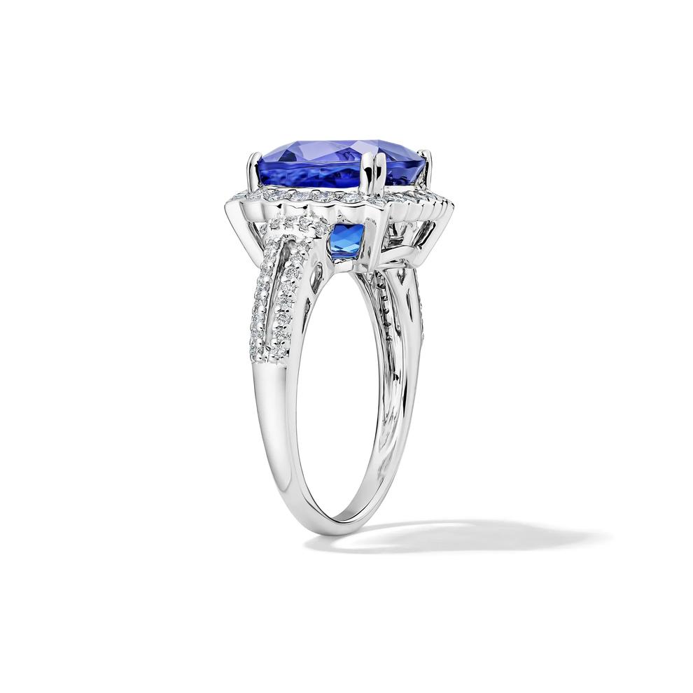 Cushion-Shaped Tanzanite &amp; Diamond Halo Ring in 14K White Gold (1/2 ct. tw.) – Image 2 of 2