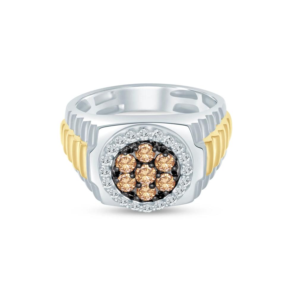 Men's 1 ct. tw. Champagne &amp; White Diamond Ring in 10K White &amp; Yellow Gold – Image 1 of 3