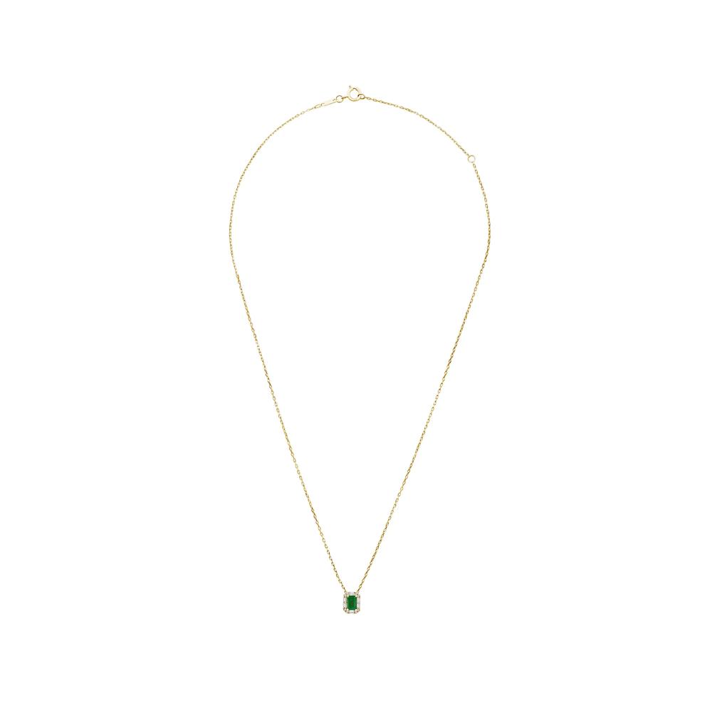 Emerald &amp; Diamond Art Deco-Inspired Halo Pendant Necklace in 10K Yellow Gold (1/7 ct. tw.) – Image 3 of 4