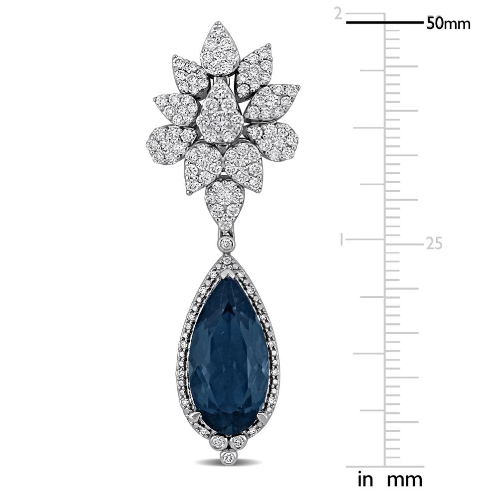 London Blue Topaz &amp; Diamond Drop Earrings in 14K White Gold (2 5/8 ct. tw.) – Image 4 of 4