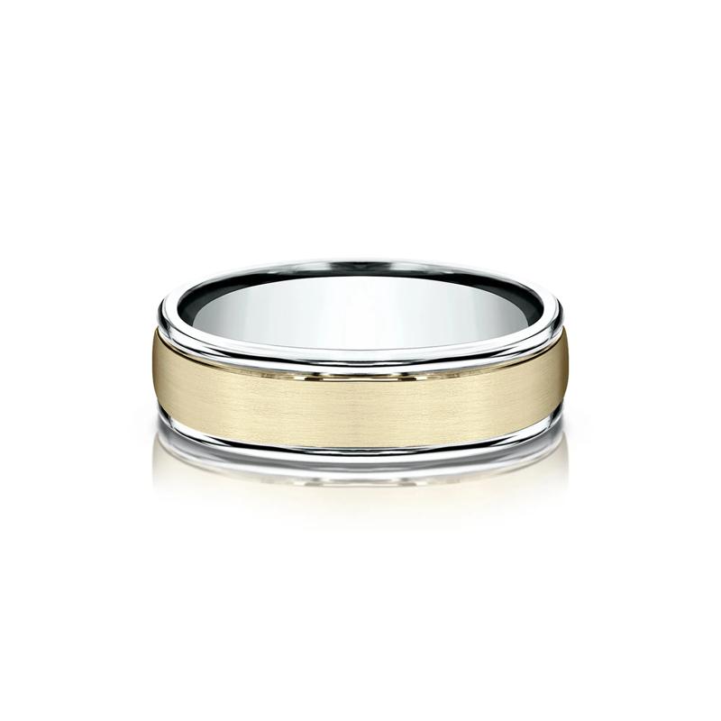 Men&#39;s Satin Finish Band in 14K White &amp; Yellow Gold, 6MM – Image 1 of 3