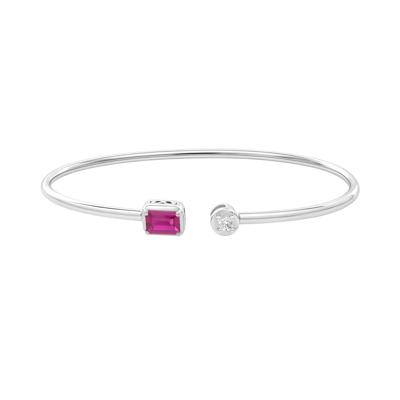 Lab-Created Ruby & Lab-Created White Sapphire Cuff Bangle Bracelet in Sterling Silver