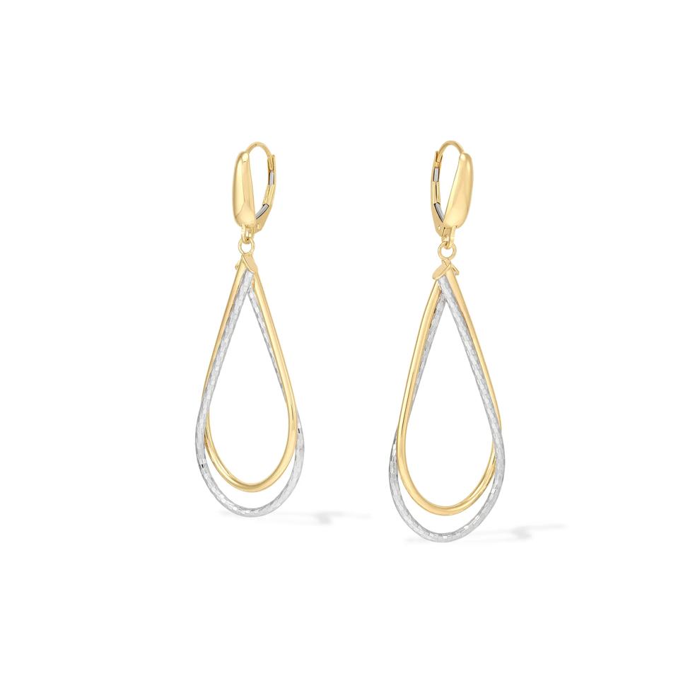 Double Teardrop Dangle Earrings in 10K Yellow &amp; White Gold – Image 1 of 2