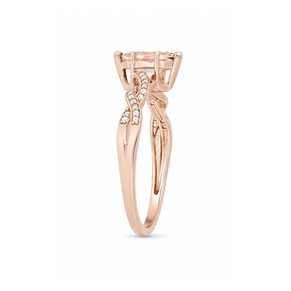 Morganite &amp; Diamond Twist-Shank Ring in 10K Rose Gold (1/7 ct. tw.) – Image 3 of 4