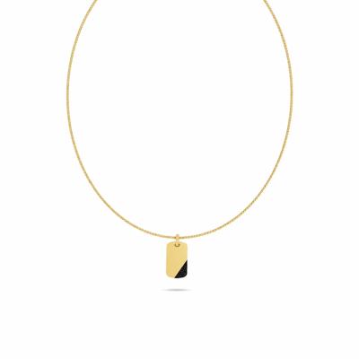 Men's Black Lab Grown Diamond Tipped Dog Tag Pendant Necklace in 18K Gold Vermeil (3/8 ct. tw.)