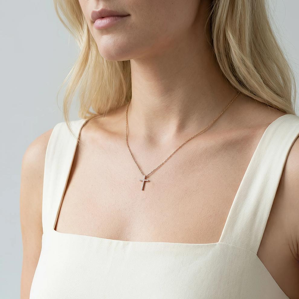 1/10 ct. tw. Diamond Cross Pendant in 10K Rose Gold – Image 5 of 5
