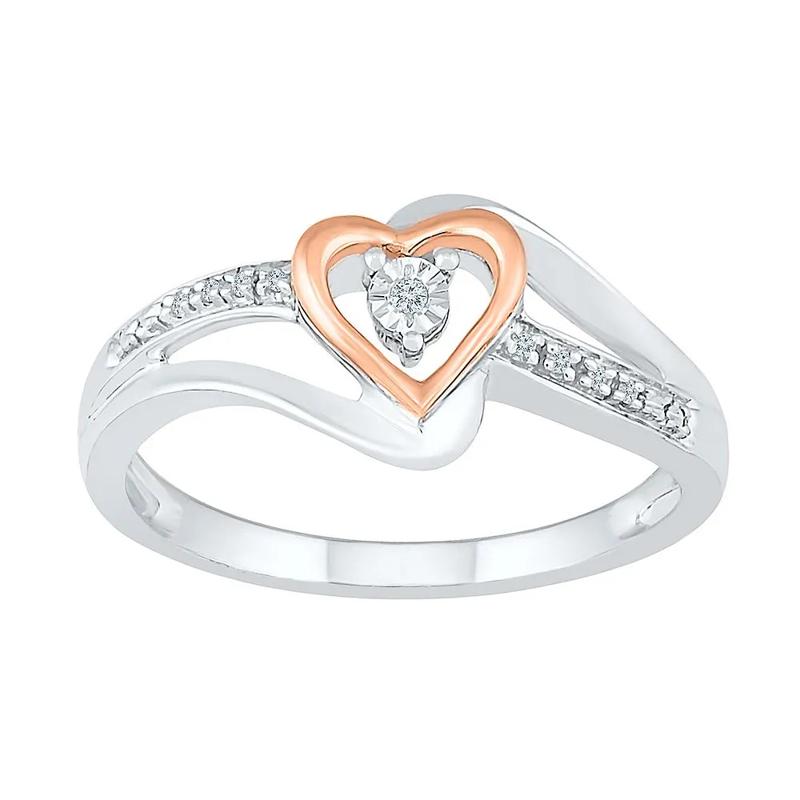 Diamond Heart Promise Ring in Sterling Silver &amp; 10K Rose Gold – Image 4 of 5