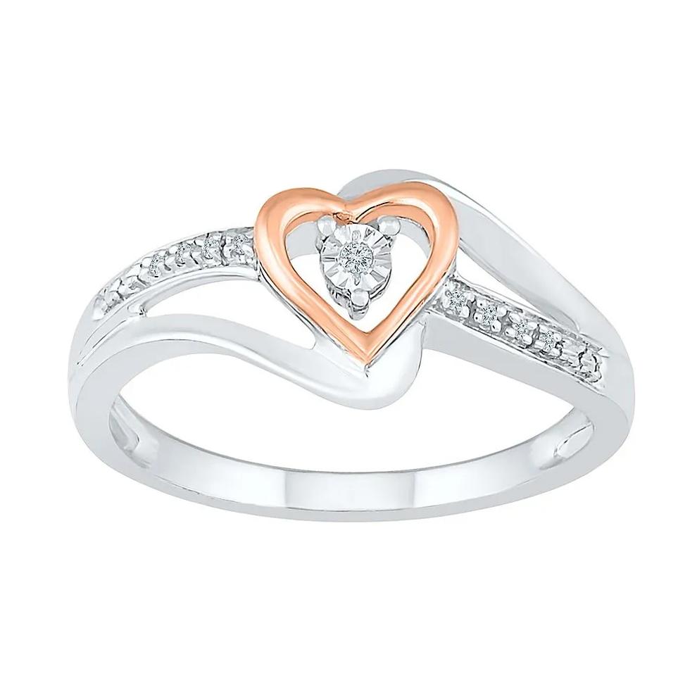 Diamond Heart Promise Ring in Sterling Silver &amp; 10K Rose Gold – Image 3 of 5