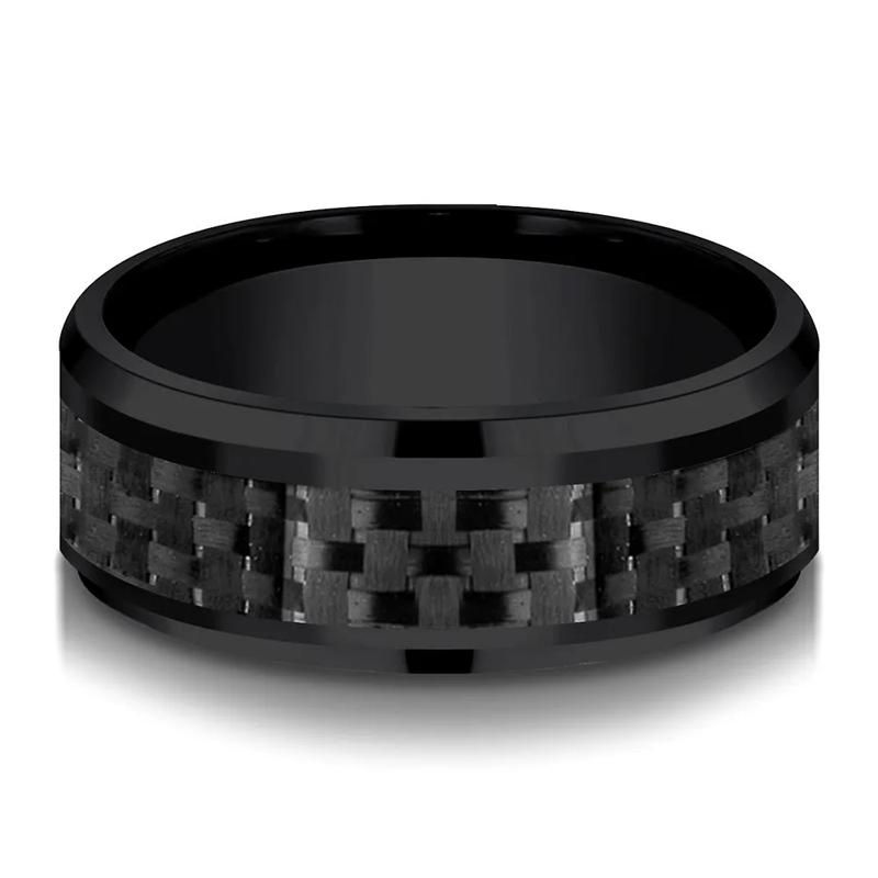 Men&#39;s Band in Black Titanium &amp; Carbon Fiber, 8MM – Image 1 of 3