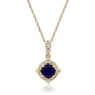Blue Sapphire & Diamond Pendant Necklace in 10K Yellow Gold (1/7 ct. tw.)