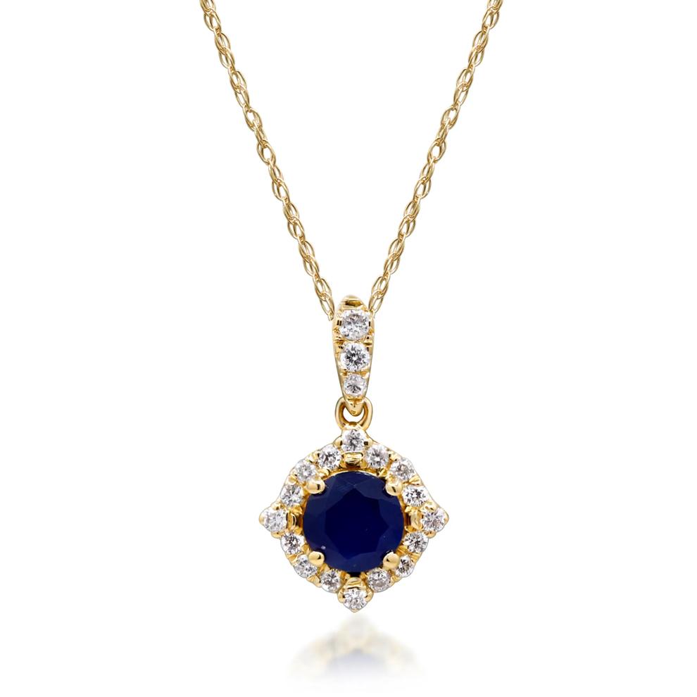 Blue Sapphire &amp; Diamond Pendant Necklace in 10K Yellow Gold (1/7 ct. tw.) – Image 1 of 4