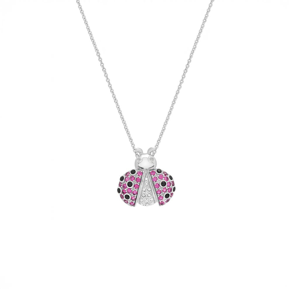 Lab-Created Ruby and Diamond Accent Ladybug Pendant in Sterling Silver – Image 1 of 4
