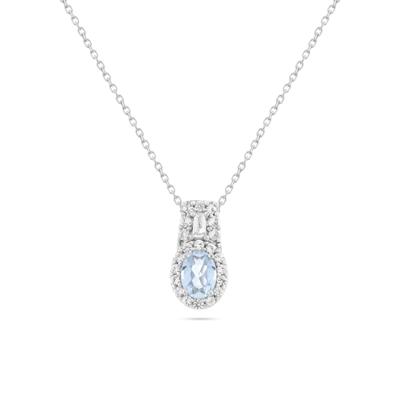 Aquamarine & Lab-Created White Sapphire Pendant Necklace in Sterling Silver