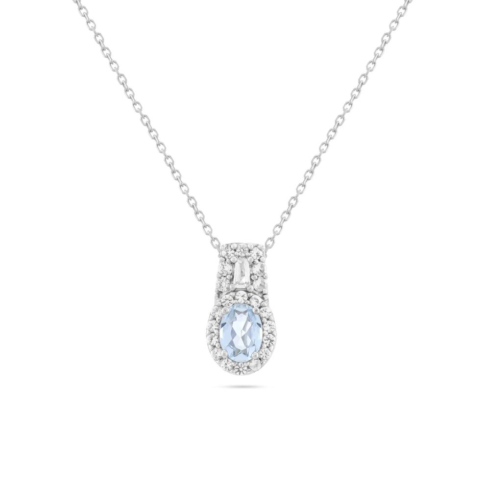 Aquamarine &amp; Lab-Created White Sapphire Pendant Necklace in Sterling Silver – Image 1 of 4