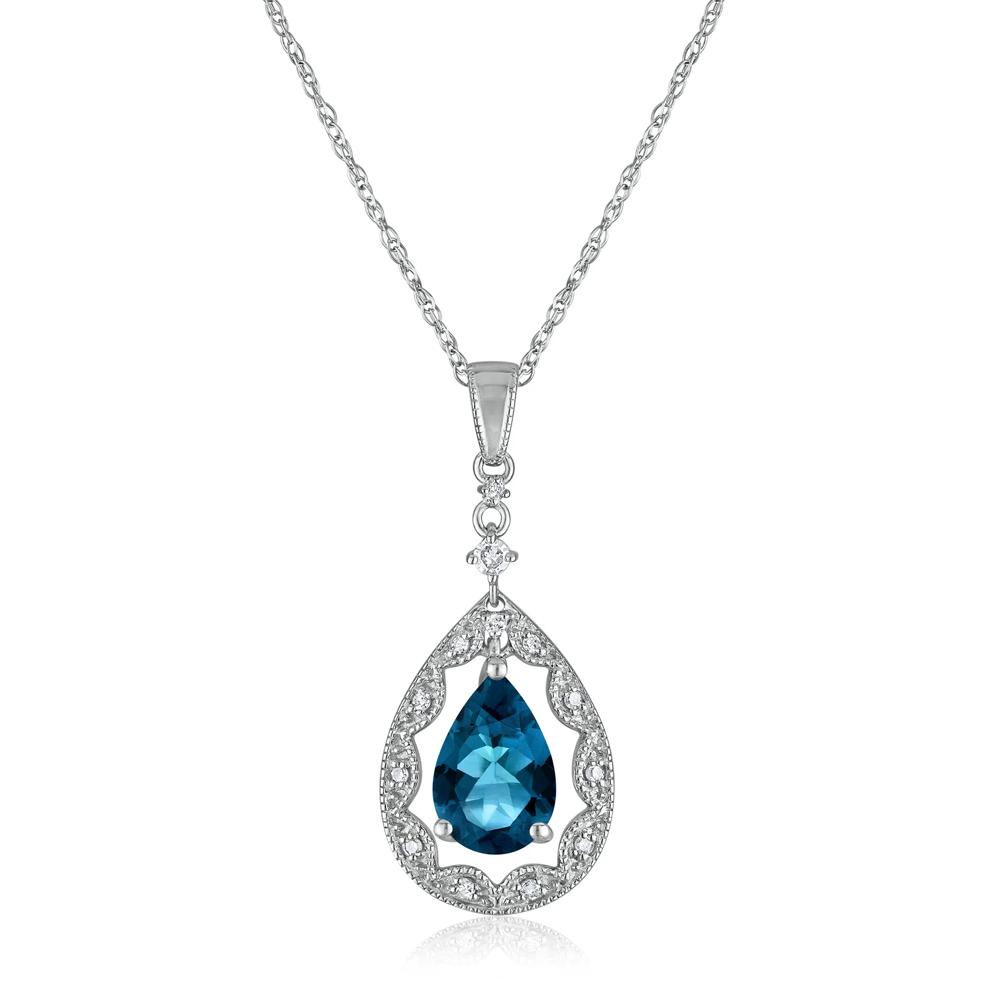 Pear-Shaped London Blue Topaz and Diamond Accent Necklace in 14K White Gold – Image 1 of 3