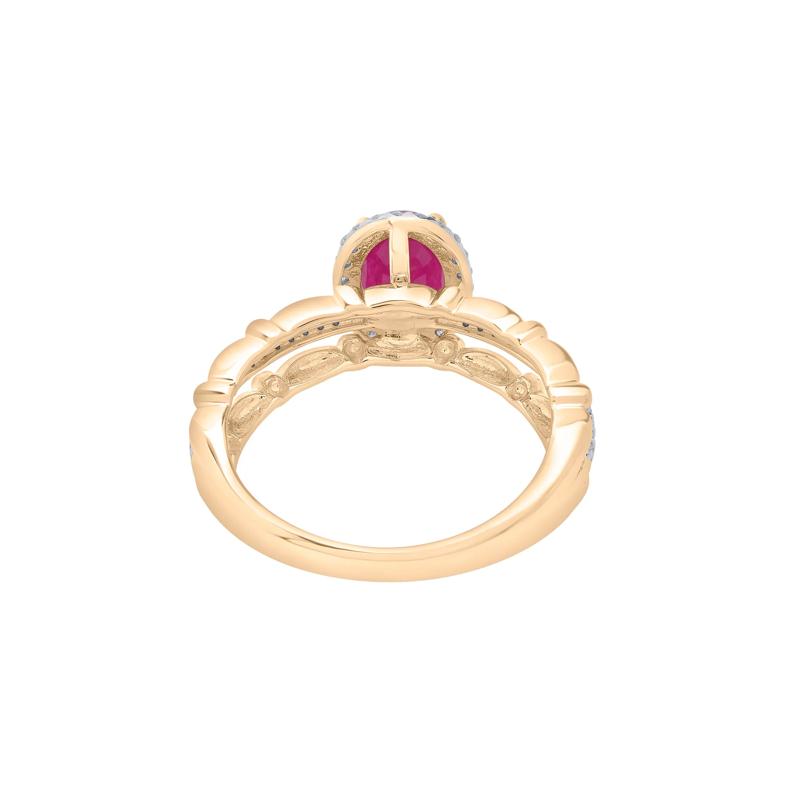Ruby Oval &amp; Diamond Ring in 14K Yellow Gold &#40;1/5 ct. tw.&#41; – Image 4 of 5