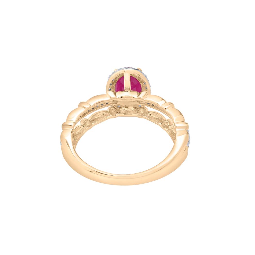 Ruby Oval &amp; Diamond Ring in 14K Yellow Gold (1/5 ct. tw.) – Image 4 of 5