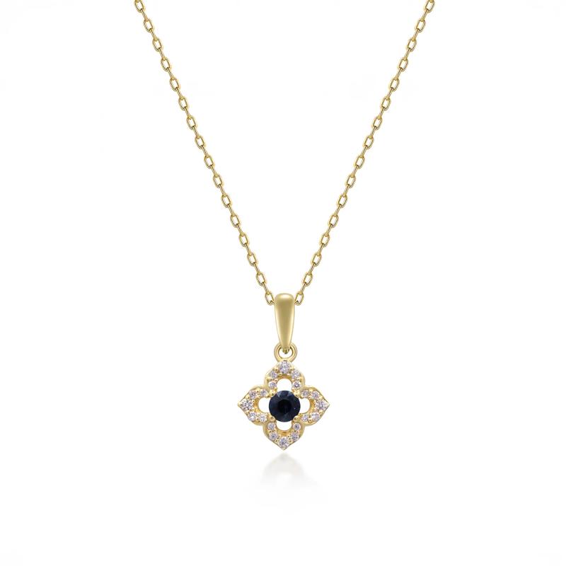 Blue Sapphire &amp; Diamond Clover Pendant Necklace in 10K Yellow Gold &#40;1/10 ct. tw.&#41; – Image 1 of 3