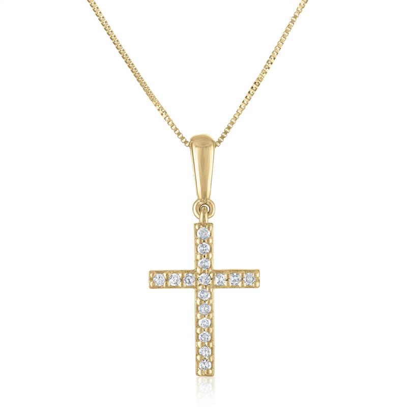 Diamond Cross Pendant in 10K Yellow Gold &#40;1/10 ct. tw.&#41; – Image 1 of 3