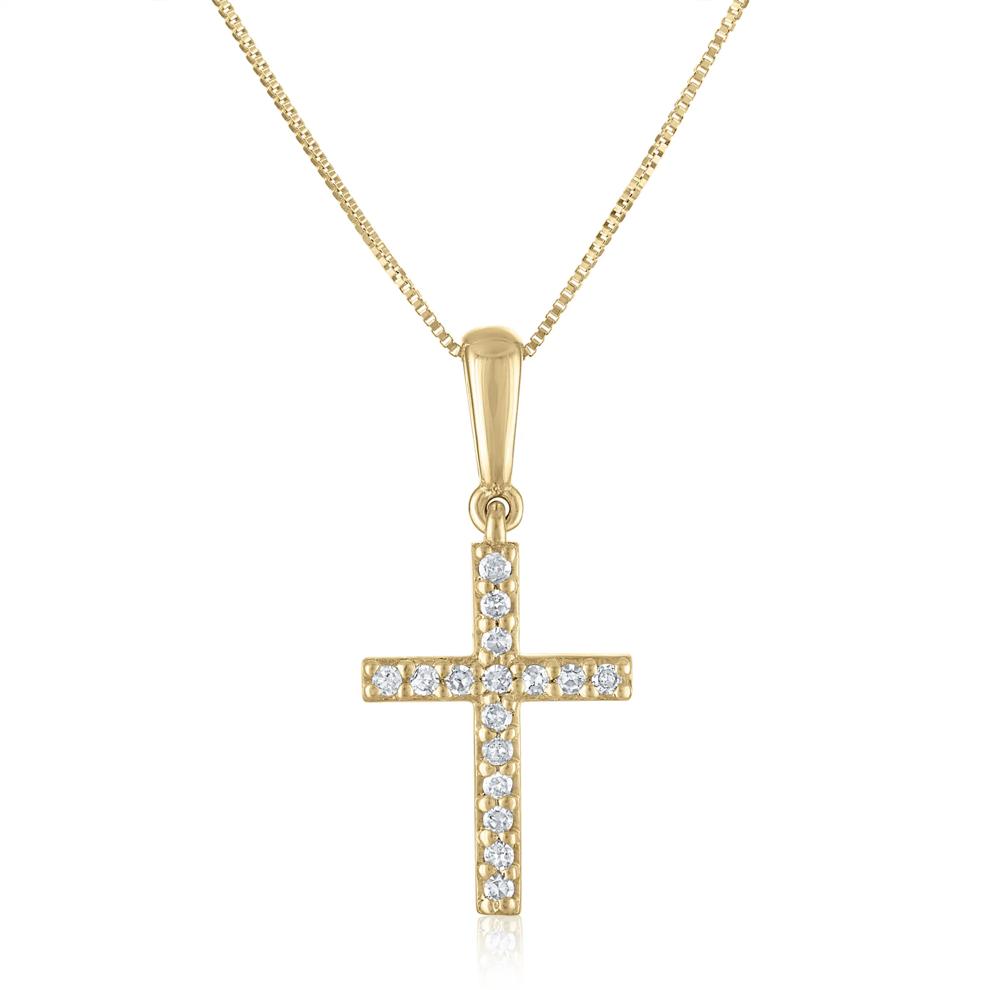 Diamond Cross Pendant in 10K Yellow Gold (1/10 ct. tw.) – Image 1 of 3